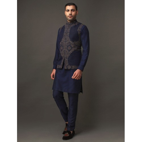 ZGMW2191 Delft Blue Raw Silk Waistcoat