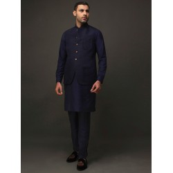 ZGMW2192 Dark Delft Blue Raw Silk Waistcoat