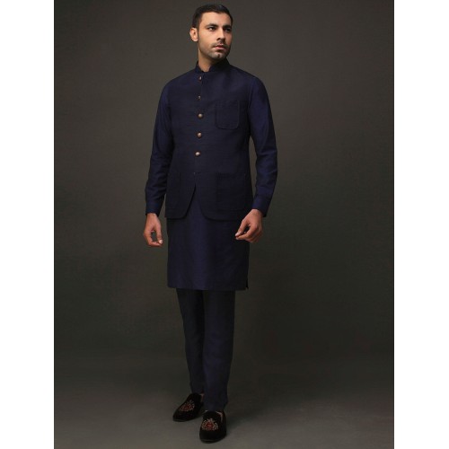 ZGMW2192 Dark Delft Blue Raw Silk Waistcoat