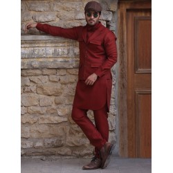 ZGMW2211 Japanese Carmine Cotton Blend Waistcoat