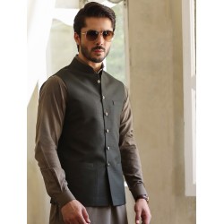 ZGMW2213 Black Olive Textured Fabric Waistcoat