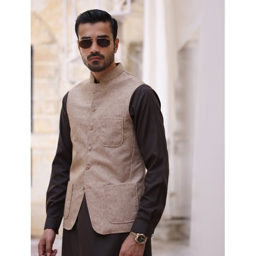ZGMW2214 Beige Linen Waistcoat