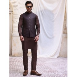 ZGMW2215 Dark English Violet Textured Fabric Waistcoat