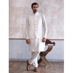 ZGMW2220 Off White Embroidered Fabric Waistcoat