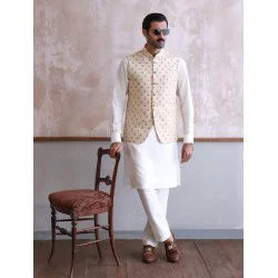 ZGMW2221 Sultry Beige Jamawar Waistcoat