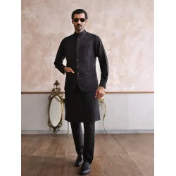 ZGMW2224 Black Embroidered Fabric Waistcoat