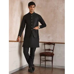 ZGMW2227 Black Embroidered Fabric Waistcoat