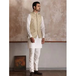 ZGMW2231 Beige Embroidered Fabric Waistcoat