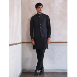 ZGMW2234 Black Raw Silk Waistcoat