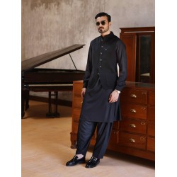 ZGMW2236 Black Jamawar Waistcoat