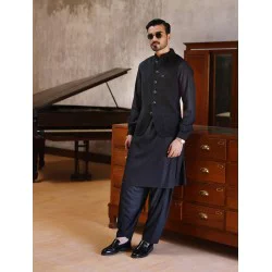 ZGMW2236 Black Jamawar Waistcoat