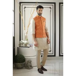 ZGMW2359 Burnt Orange Raw Silk Waistcoat