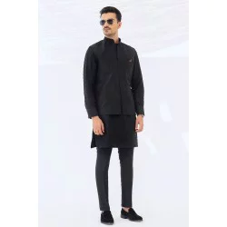 ZGMW2368 Black Raw Silk Waistcoat