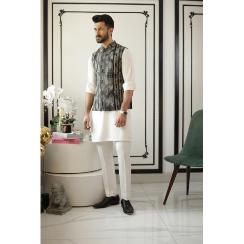 ZGMW2372 Black Raw Silk Waistcoat