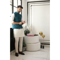 ZGMW2373 Dark Teal Raw Silk Waistcoat