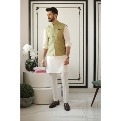 ZGMW2374 Olive Green Raw Silk Waistcoat