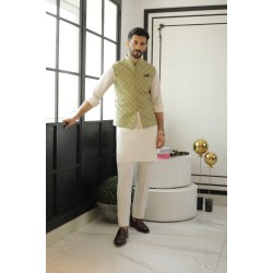 ZGMW2374 Olive Green Raw Silk Waistcoat