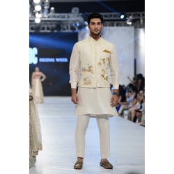 ZGMW2375 Off White Raw Silk Waistcoat