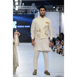 ZGMW2375 Off White Raw Silk Waistcoat