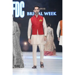 ZGMW2378 Red Raw Silk Waistcoat