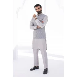 ZGMW2379 Gray Raw Silk Waistcoat
