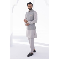 ZGMW2379 Gray Raw Silk Waistcoat