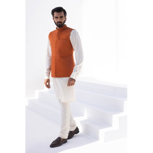 ZGMW2382 Burnt Orange Raw Silk Waistcoat