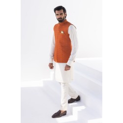 ZGMW2382 Burnt Orange Raw Silk Waistcoat