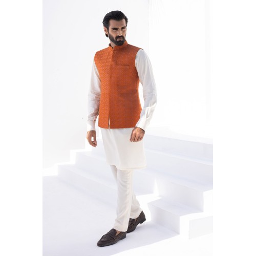 ZGMW2382 Burnt Orange Raw Silk Waistcoat