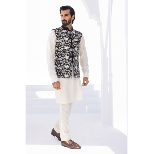 ZGMW2383 Black Raw Silk Waistcoat