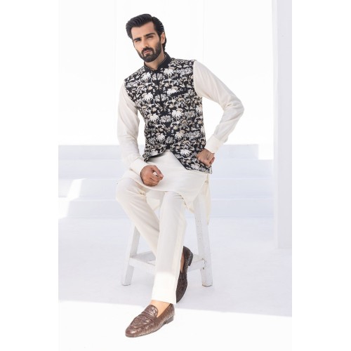 ZGMW2383 Black Raw Silk Waistcoat