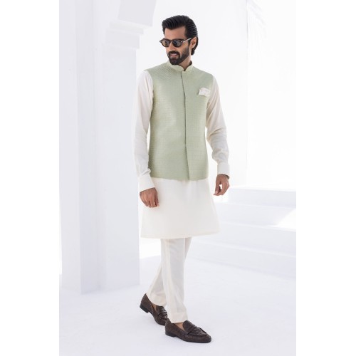 ZGMW2386 Light Laurel Green Raw Silk Waistcoat ZGMW2386 Light Laurel Green Raw Silk Waistcoat