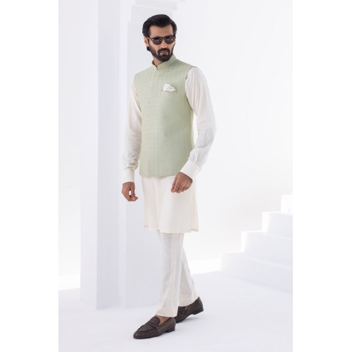 ZGMW2386 Light Laurel Green Raw Silk Waistcoat ZGMW2386 Light Laurel Green Raw Silk Waistcoat