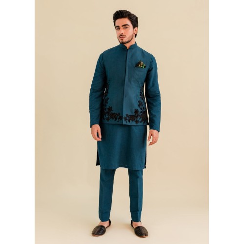 ZGMW2519 Teal Karandi Waistcoat