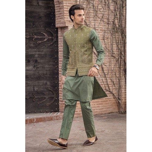 ZGMW2862 Sage Raw Silk Waistcoat