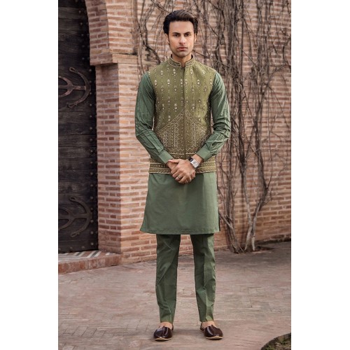ZGMW2862 Sage Raw Silk Waistcoat