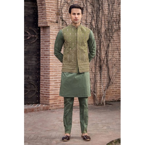ZGMW2862 Sage Raw Silk Waistcoat
