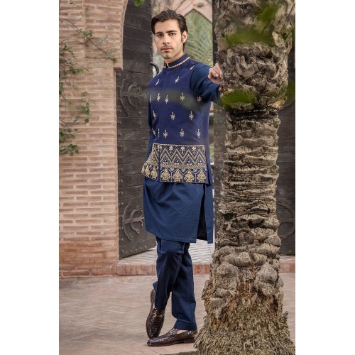 ZGMW2863 Federal Blue Raw Silk Waistcoat