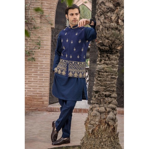 ZGMW2863 Federal Blue Raw Silk Waistcoat