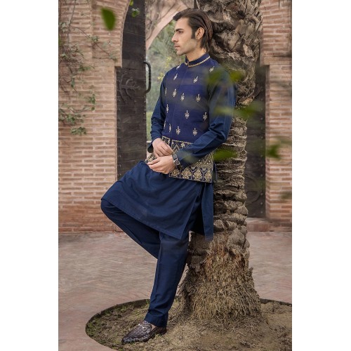 ZGMW2863 Federal Blue Raw Silk Waistcoat