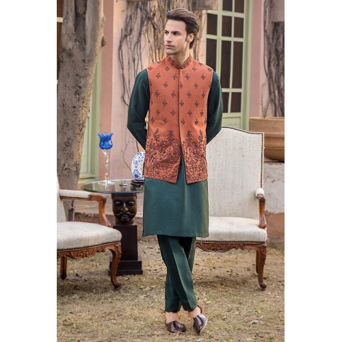 ZGMW2865 Burnt Sienna Raw Silk Waistcoat