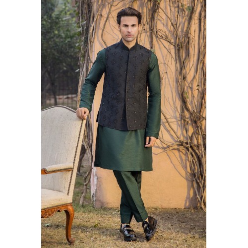 ZGMW2866 Black Raw Silk Waistcoat