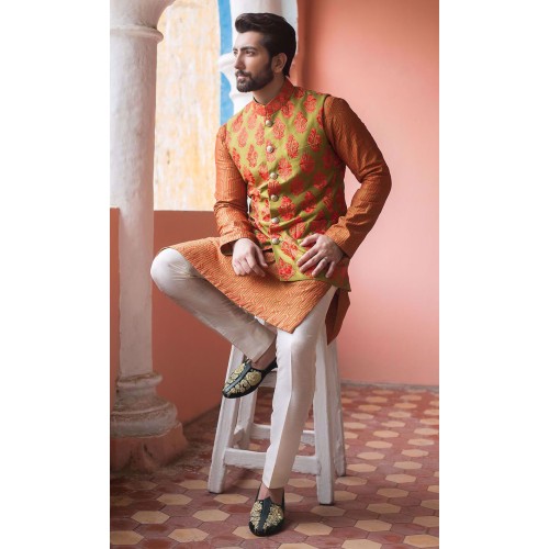 ZGMW2942 Moss Green Raw Silk Waistcoat