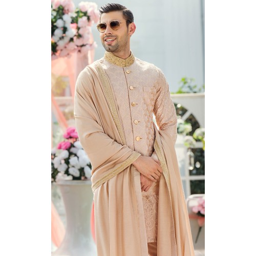 ZGMW2945 Desert Sand Embroidered Raw Silk Waistcoat