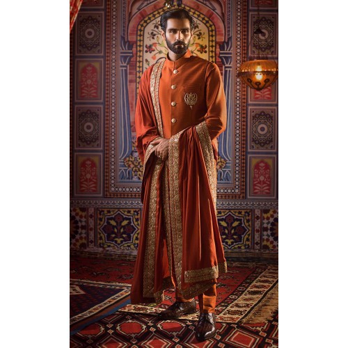 ZGMW2946 Orange-Red Raw Silk Waistcoat