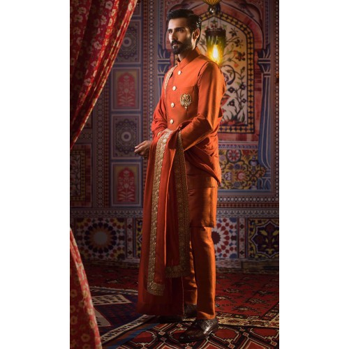 ZGMW2946 Orange-Red Raw Silk Waistcoat