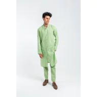 ZGMK3199 Tea Green Khadi Woven Cotton Kurta
