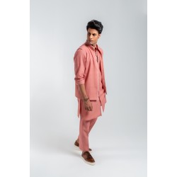 ZGMK3201 Light Salmon Pink Khadi Woven Cotton Kurta