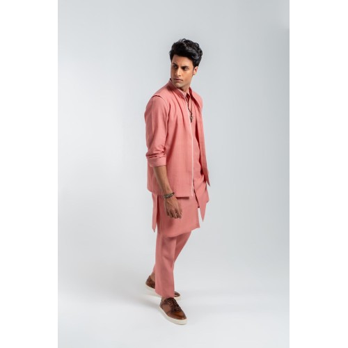 ZGMK3201 Light Salmon Pink Khadi Woven Cotton Kurta