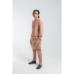 ZGMK3204 Peach Khadi Woven Cotton Kurta